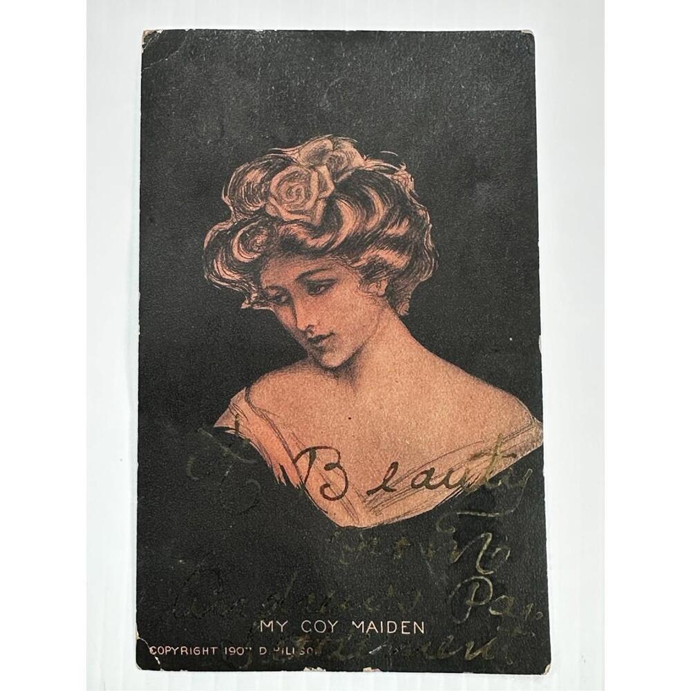 POSTCARD My Coy Maiden 1907 D Hillson Red Black American Beauties Series 4100